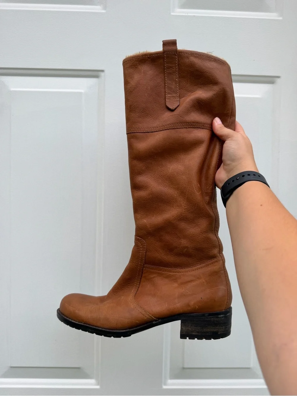 Cozy Tan Leather Faux Fur Lined Knee-High Boots - Size 38